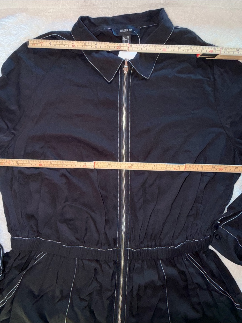 Forever 21+ Black Long-Sleeve Zip Romper with White Contrast Stitching - Picture 10 of 12